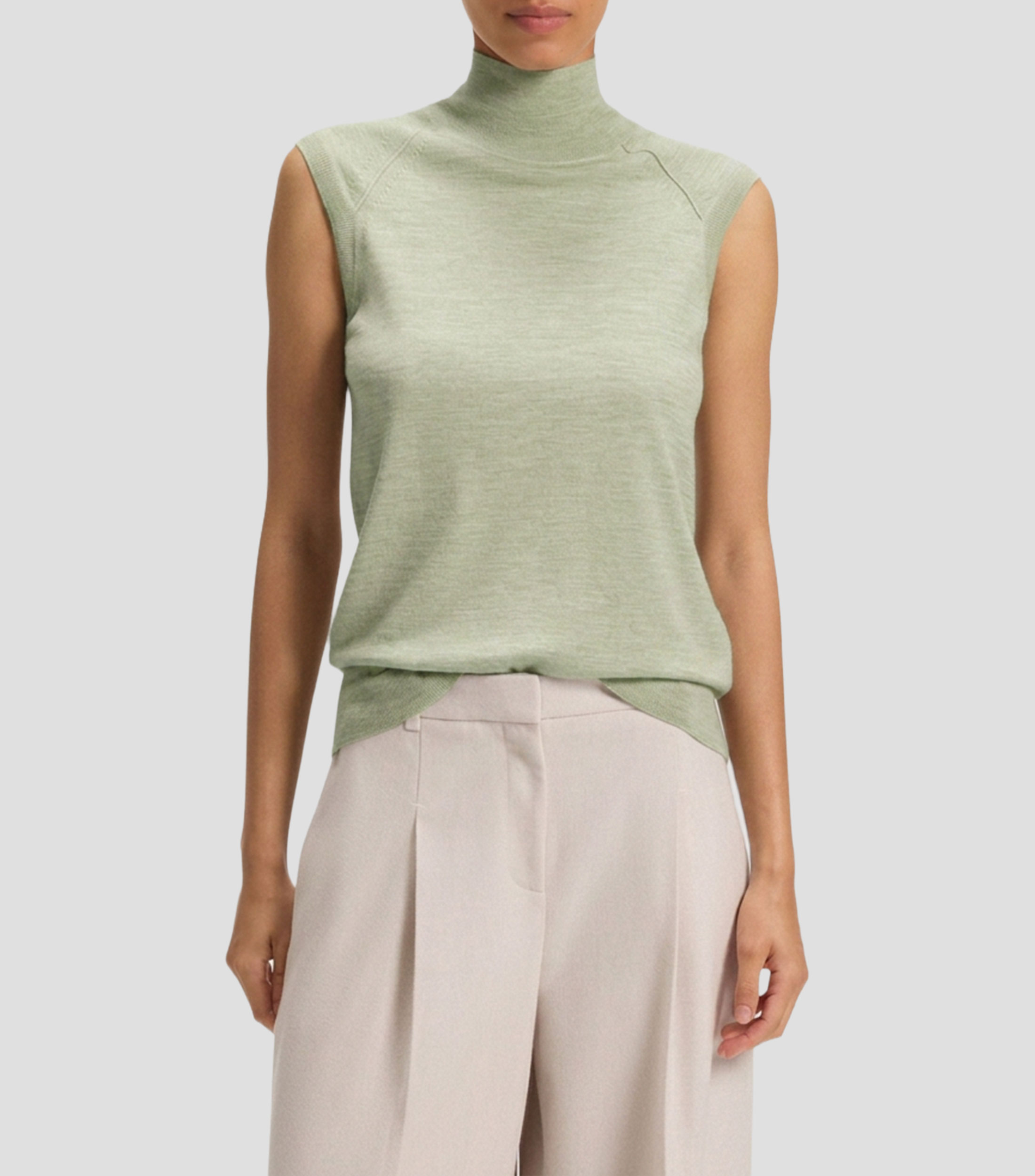 Top cuello alto sin mangas jaspeado Mujer